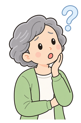 不安そうに考える高齢女性のイラスト