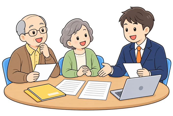 行政書士に相談する高齢のご夫婦のイラスト